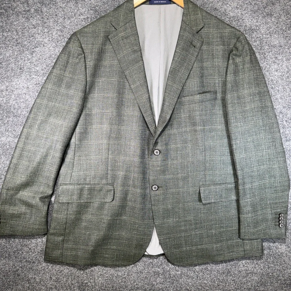 Joseph Abboud Classic Fit Sport Coat Mens 48R Green Wool Silk Linen Plaid Blazer